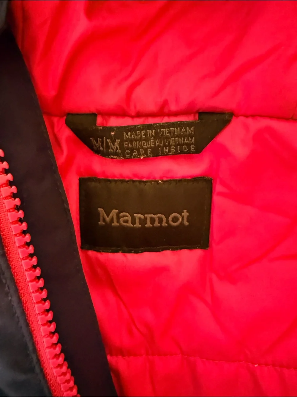Marmot Girls' Navy and Hot Pink Puffer Jacket with Patterned Panels